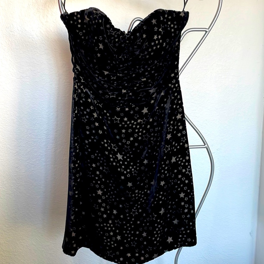 Marciano Strapless Star Print Cocktail Dress, Velvety Black, Size 4